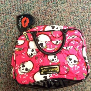 Betsey Johnson, double handle,  small  zip dome purse.